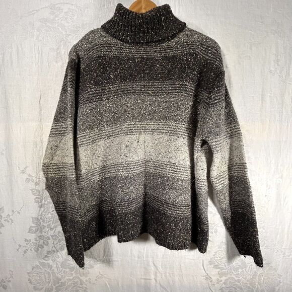 Vintage Sweater Wool Blend Turtle Neck XL Gray Striped Chunky Baxter Wells - Picture 1 of 12